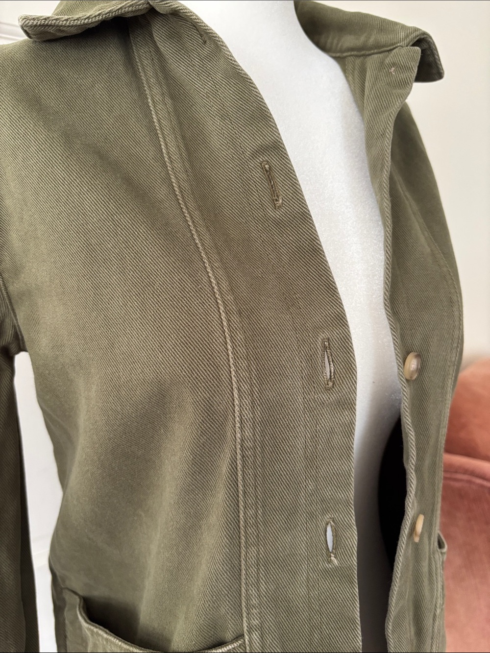 Sezane Will XXS Olive denim Utility Jacket with Button Front chore jacket - Picture 5 of 11